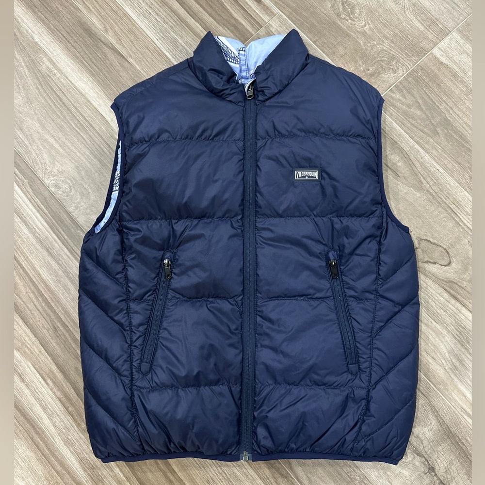 New Kids Vilebrequin Reversible Navy Blue Puffer Vest. Size 14